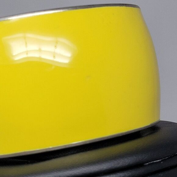 Clamp Cuff Bangle Thick Chunky Yellow Enameled Rhinestone Flower Statement - Picture 5 of 11